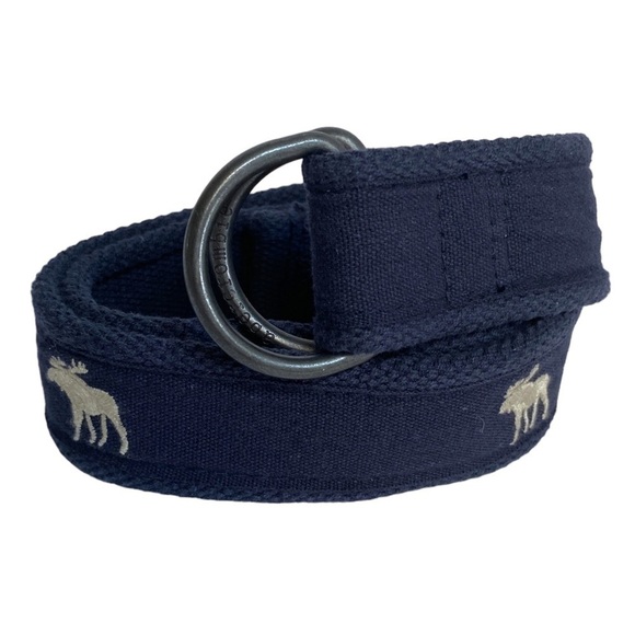 ABERCROMBIE & FITCH Kids Belt Size 8 Navy Blue A+F Moose Logo Adjustable D-ring - Picture 3 of 8